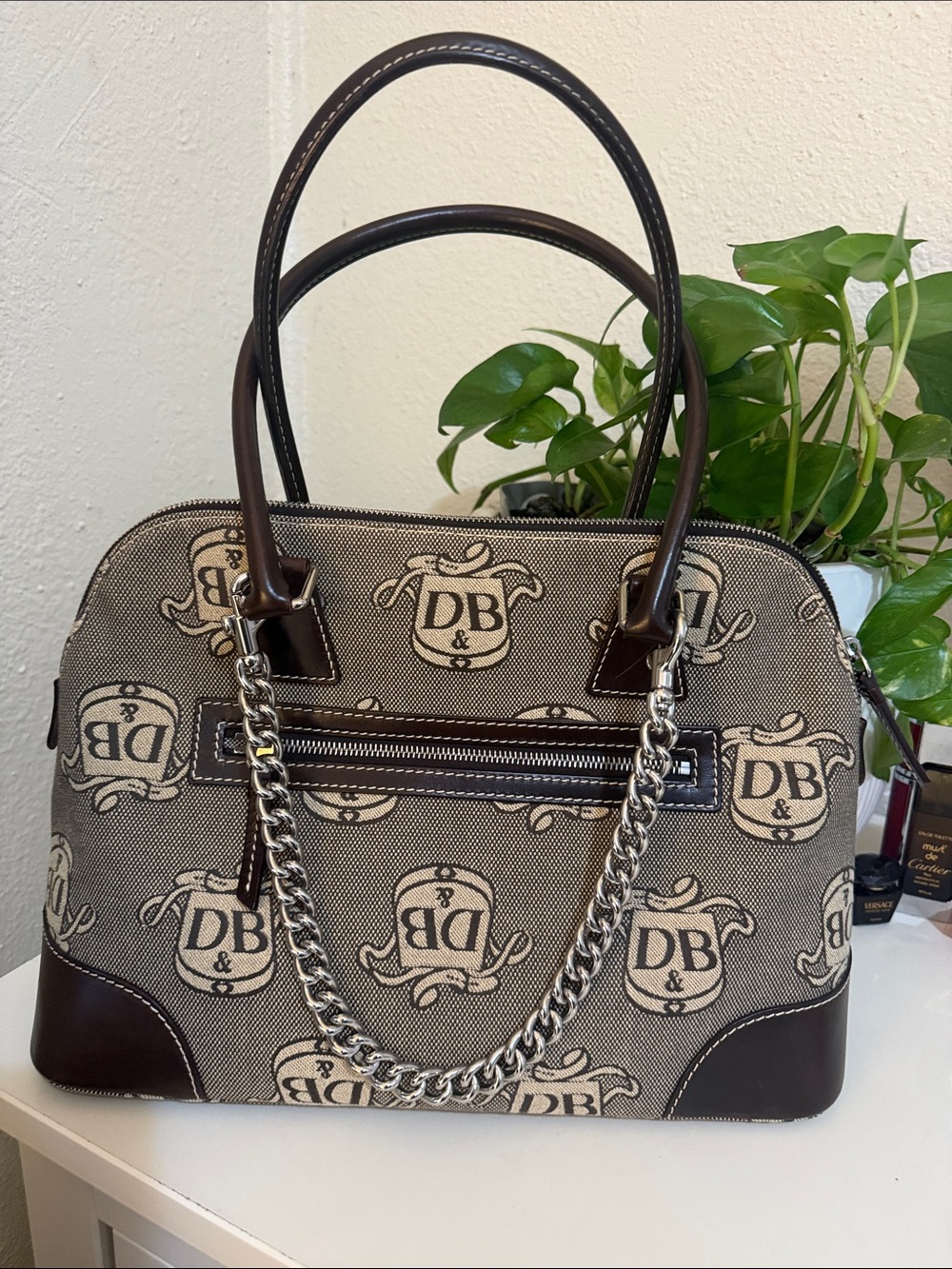 Vintage large Dooney and Bourke  Brown Patterned Dome Satchel
